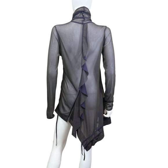 Cop Copine Womens Sheer Tunic Dress Ruffle Detail Navy Gray Taille 3 - Picture 2 of 7
